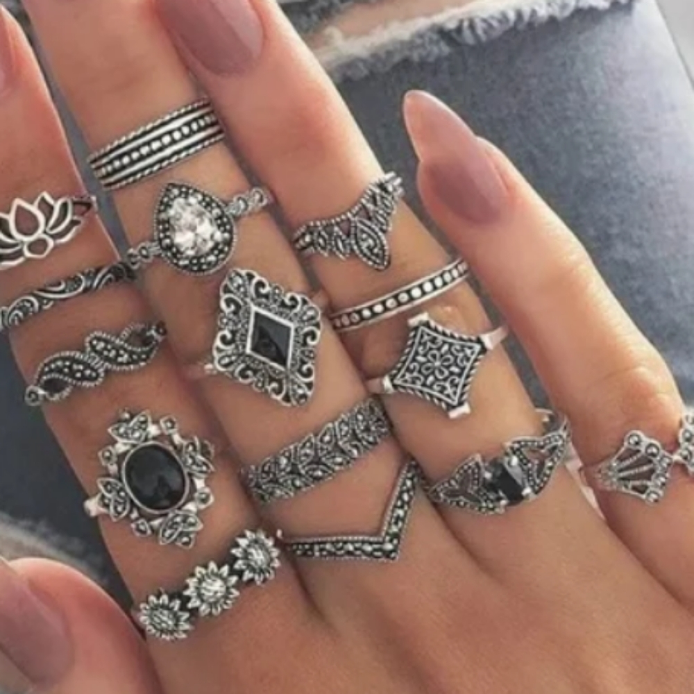 15 Mid Finger Knuckle Rings Bundle Gothic Boho